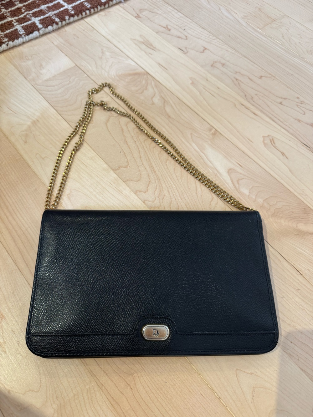Vintage 1970’s Black Leather Christian Dior Bag with Good Chain